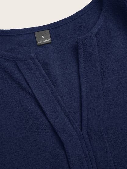 Nell Long Sleeve Blouse with Split V Neck and Lantern Sleeves - Navy