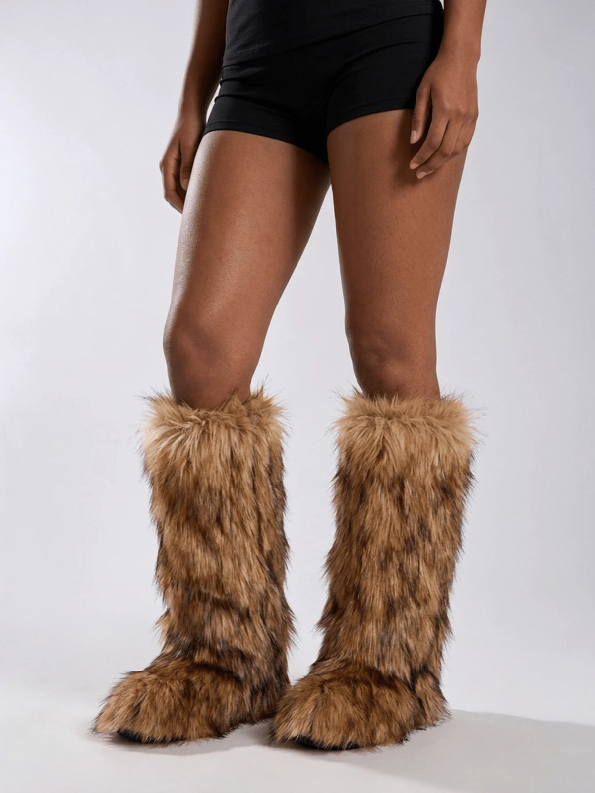 Women's Winter Furry Snow Boots Fuzzy Fluffy Round Toe Suede Booties Flat Heel Slip On Outdoor Indoor Shoes Fashion Warm Fluffy Shoes Mensa