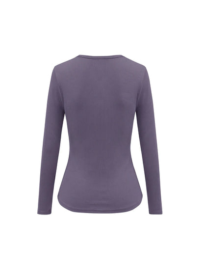 Siena Deep V Neck Ribbed Knit Long Sleeve Fitted Top
