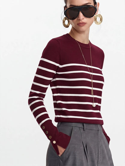 Women's Fine Knit Sweater with Button Cuffs, Lightweight Pullover for Fall Work Casual - Beige