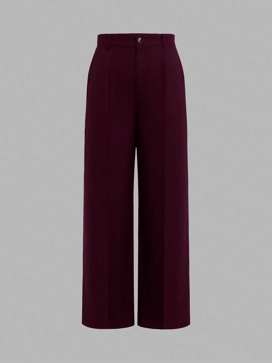 Marcella Tailored High Waist Straight Leg Trousers - Wine Red