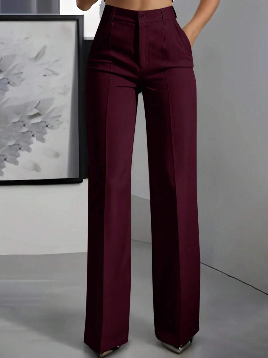 Marcella Tailored High Waist Straight Leg Trousers - Wine Red