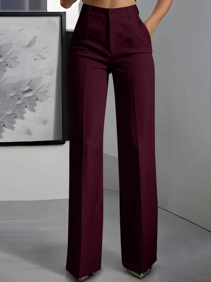 Marcella Tailored High Waist Straight Leg Trousers - Wine Red