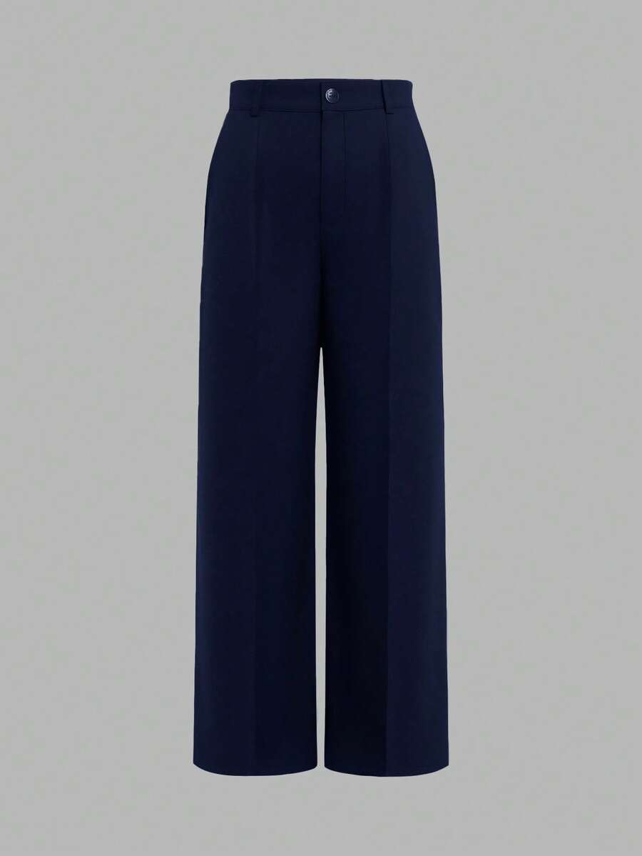 Marcella Tailored High Waist Straight Leg Trousers - Navy Blue