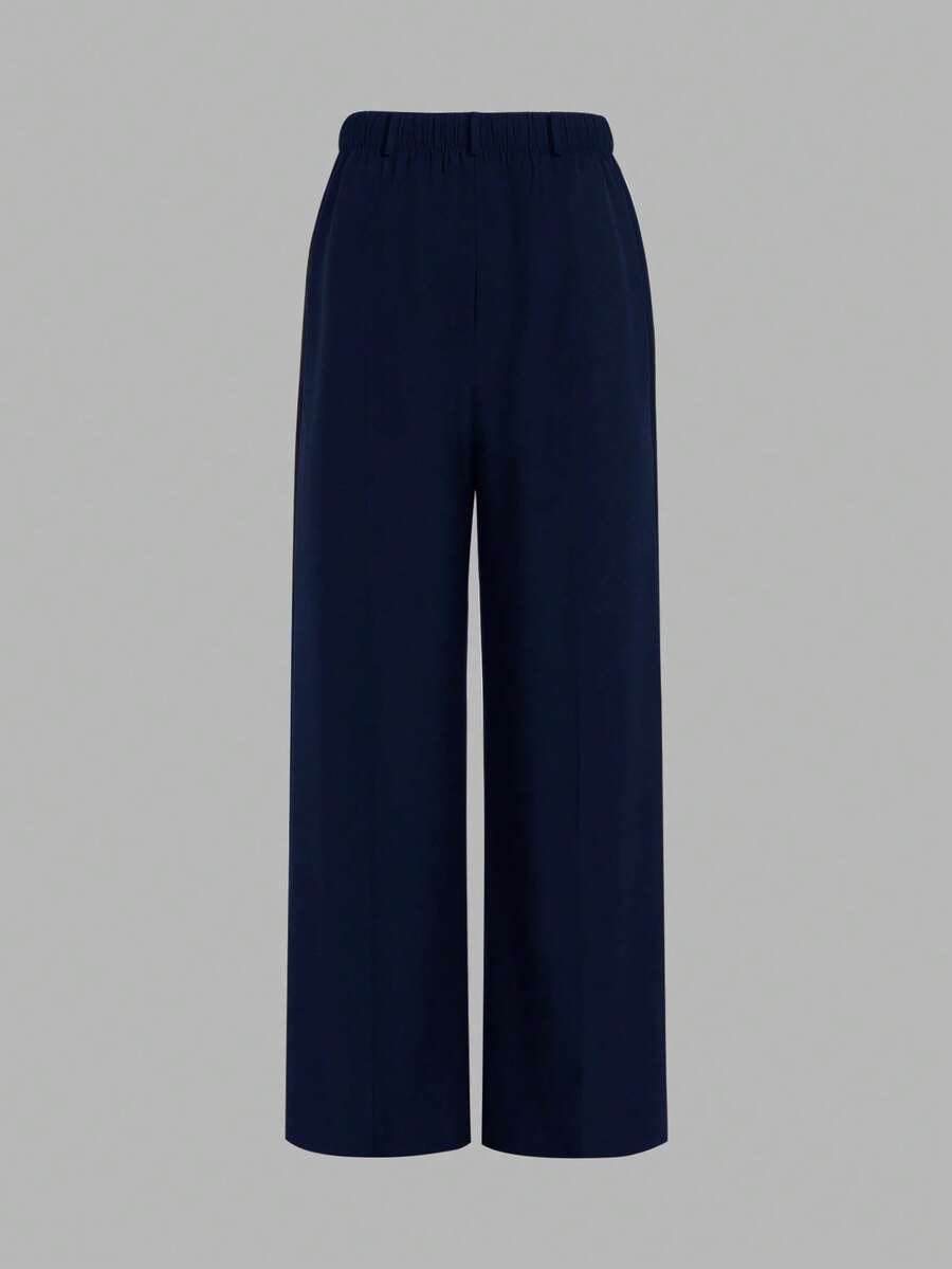 Marcella Tailored High Waist Straight Leg Trousers - Navy Blue