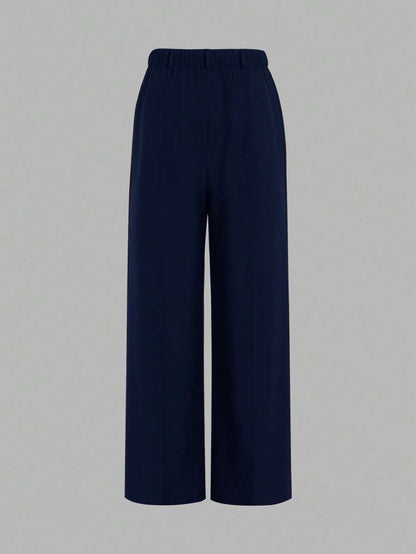 Marcella Tailored High Waist Straight Leg Trousers - Navy Blue