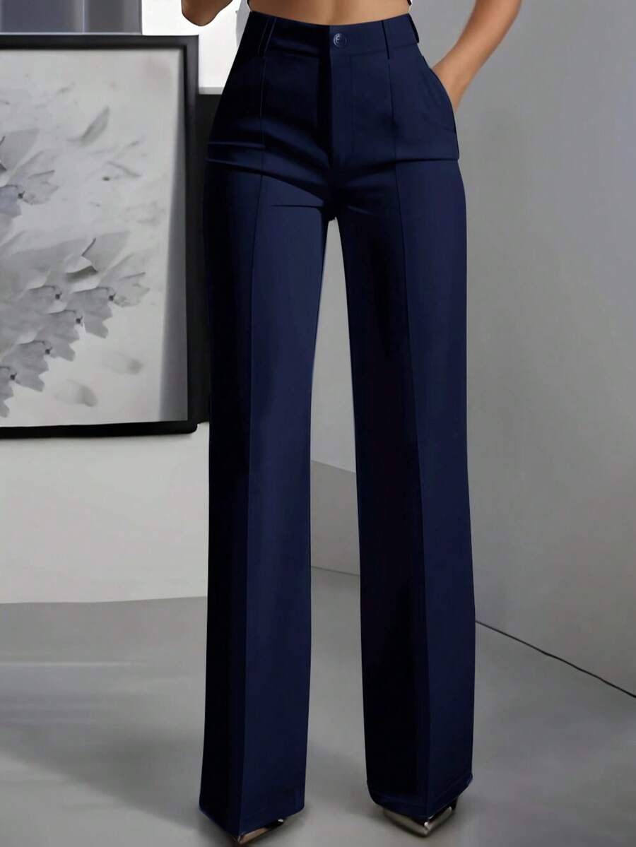 Marcella Tailored High Waist Straight Leg Trousers - Navy Blue