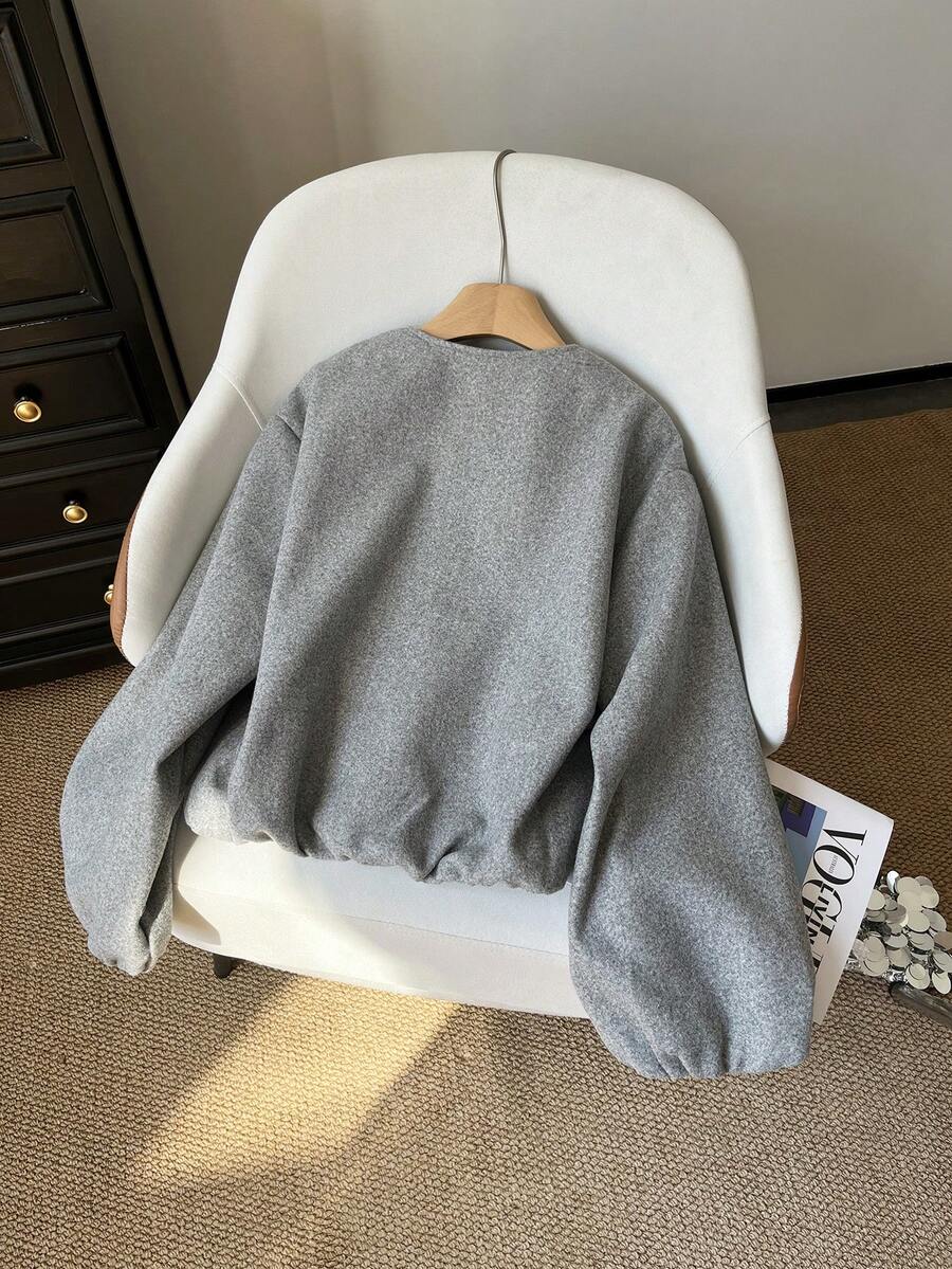 Lillehammer Wool Look Zip Up Cropped Bomber Jacket