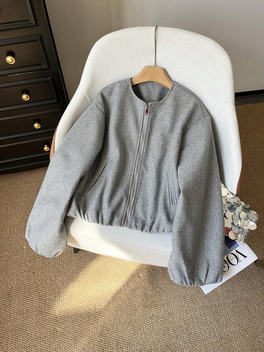 Lillehammer Wool Look Zip Up Cropped Bomber Jacket