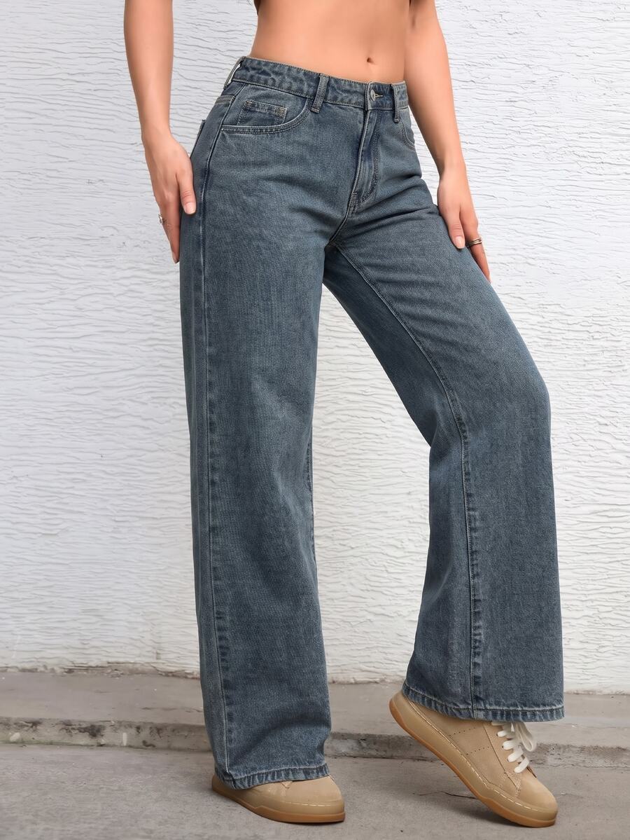 Ravenna High Waisted Wide Leg Baggy Jeans with Pockets