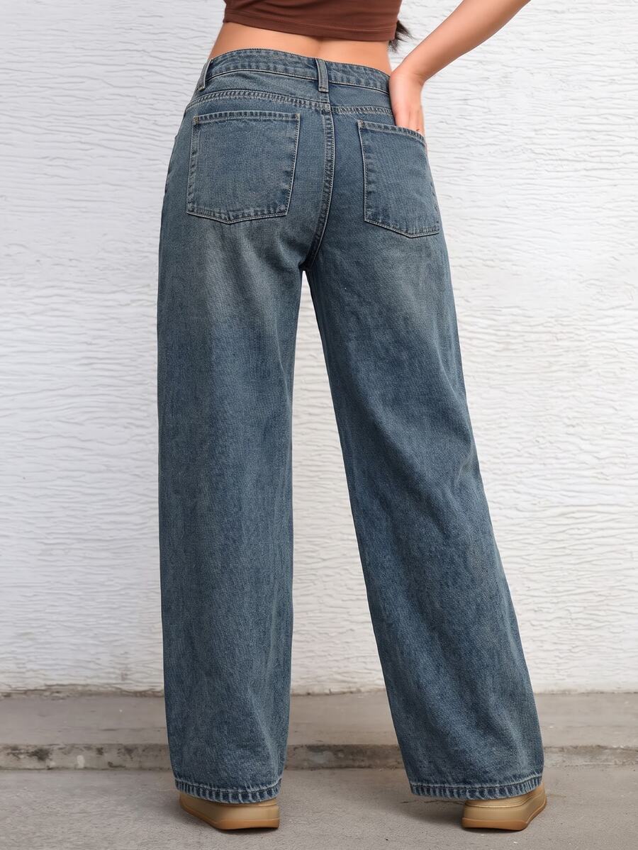 Ravenna High Waisted Wide Leg Baggy Jeans with Pockets