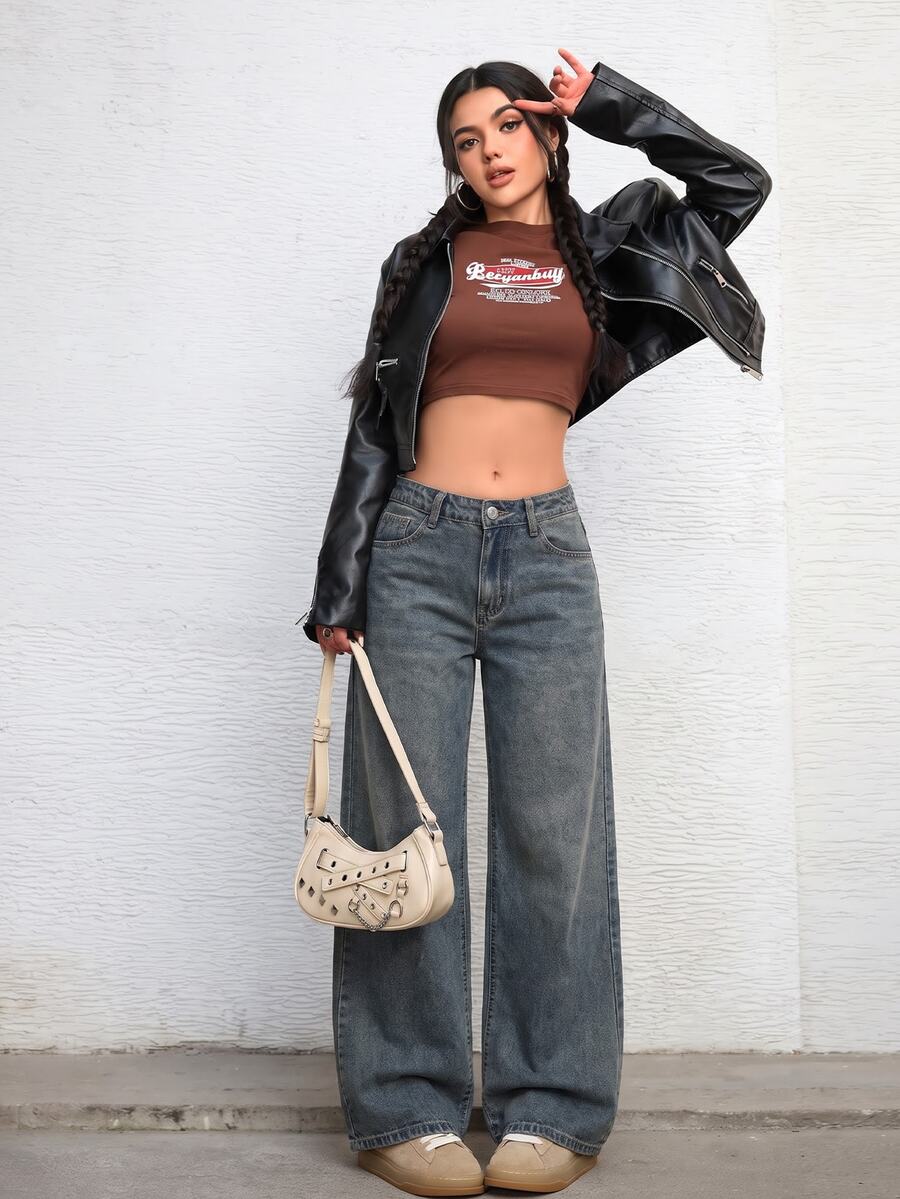 Ravenna High Waisted Wide Leg Baggy Jeans with Pockets