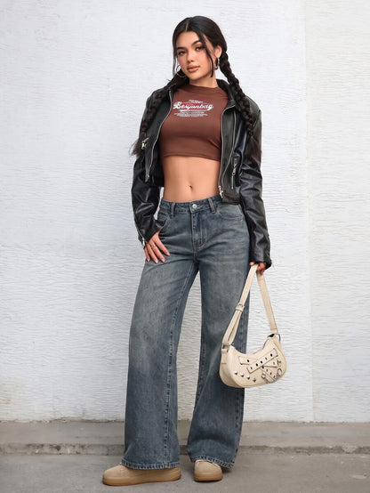 Ravenna High Waisted Wide Leg Baggy Jeans with Pockets