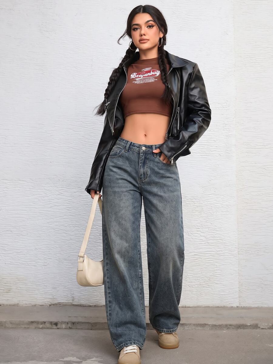 Ravenna High Waisted Wide Leg Baggy Jeans with Pockets