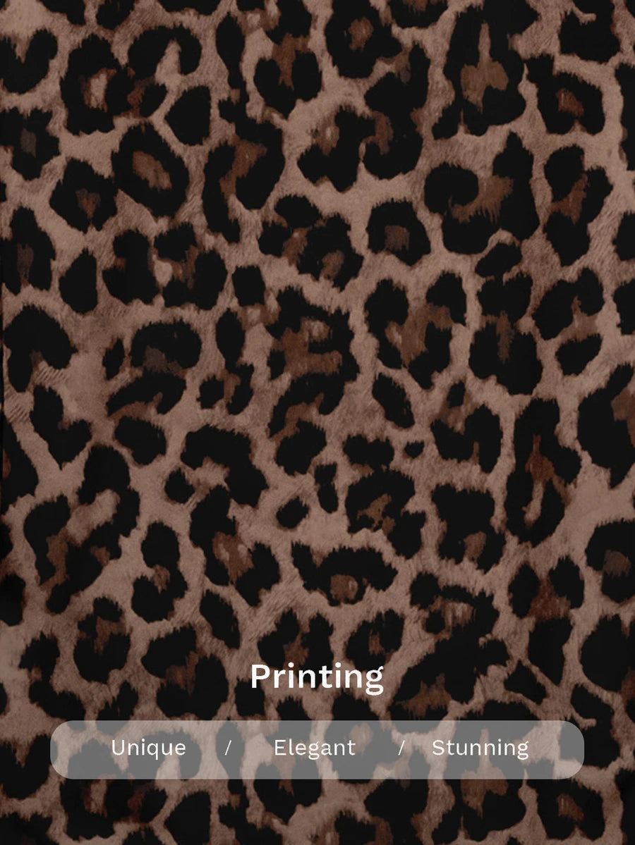 Nell Long Sleeve Blouse with Split V Neck and Lantern Sleeves - Leopard
