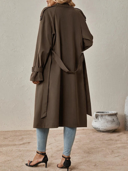 Delia Belted Double Breasted Trench Coat with Raglan Sleeves - Chocolate Brown