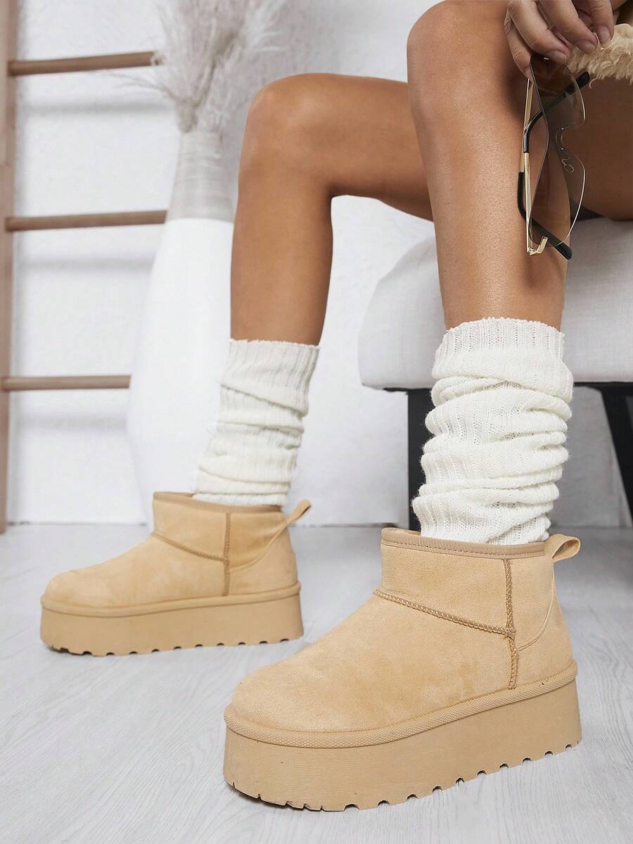 SHUZIA Women's Versatile Faux Suede Slip On Lug Sole Ankle Booties For Warm Mensa