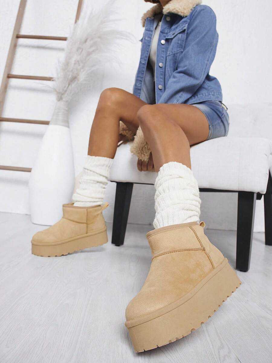SHUZIA Women's Versatile Faux Suede Slip On Lug Sole Ankle Booties For Warm Mensa