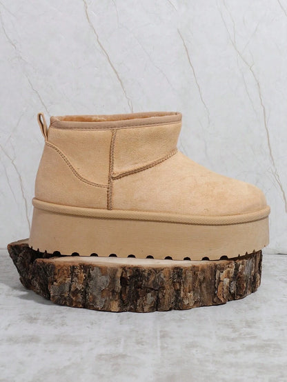 SHUZIA Women's Versatile Faux Suede Slip On Lug Sole Ankle Booties For Warm Mensa