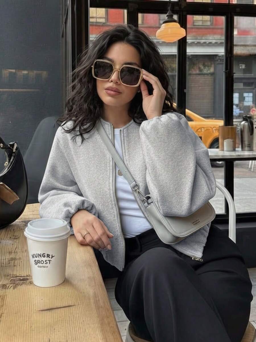 Lillehammer Wool Look Zip Up Cropped Bomber Jacket