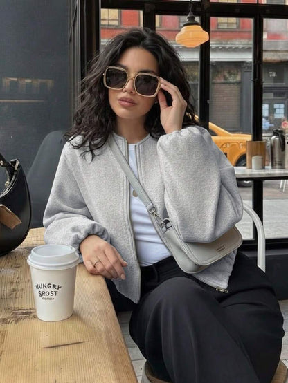 Lillehammer Wool Look Zip Up Cropped Bomber Jacket