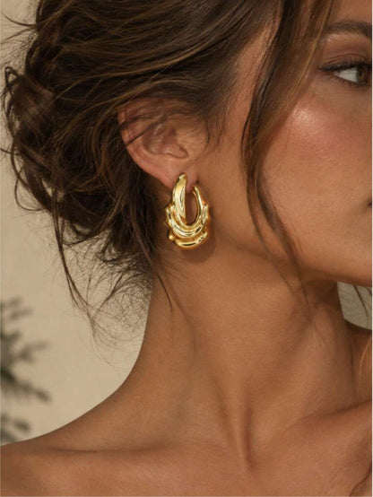 Women's Asymmetrical Gold Drop Earrings, Wavy Metal Hook Statement Earrings, Minimalist Everyday Jewelry