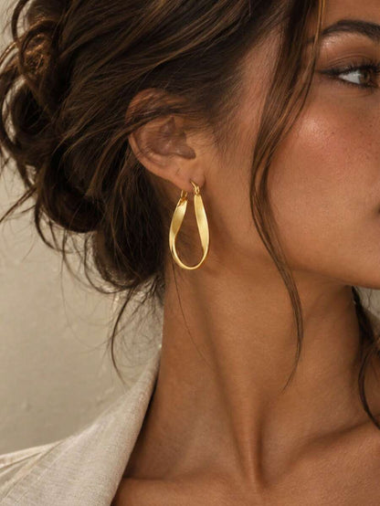 Women's Asymmetrical Gold Drop Earrings, Wavy Metal Hook Statement Earrings, Minimalist Everyday Jewelry