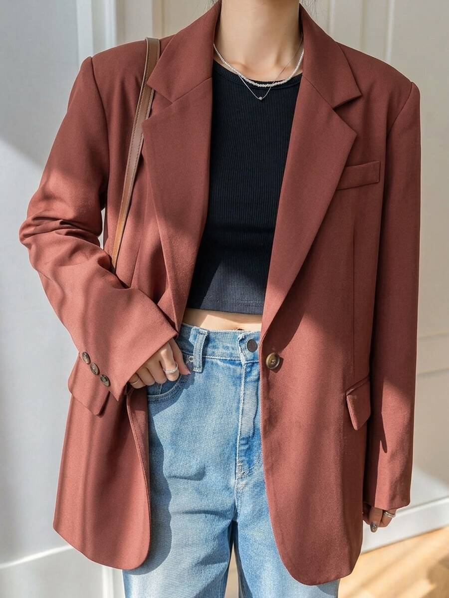 Pimlico Oversized Single Button Notch Lapel Blazer - Rust