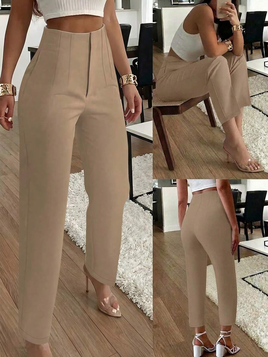 Women's Pleated Tapered Ankle Trousers, Stretch Dress Pants for Work Office - Black