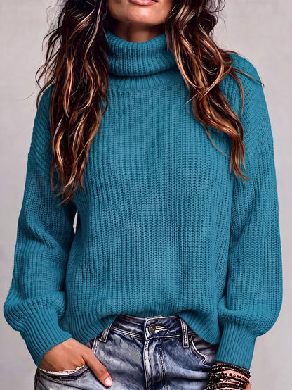 Wilhelmina Rib Knit Turtleneck Drop Shoulder Pullover Sweater - Light Yellow