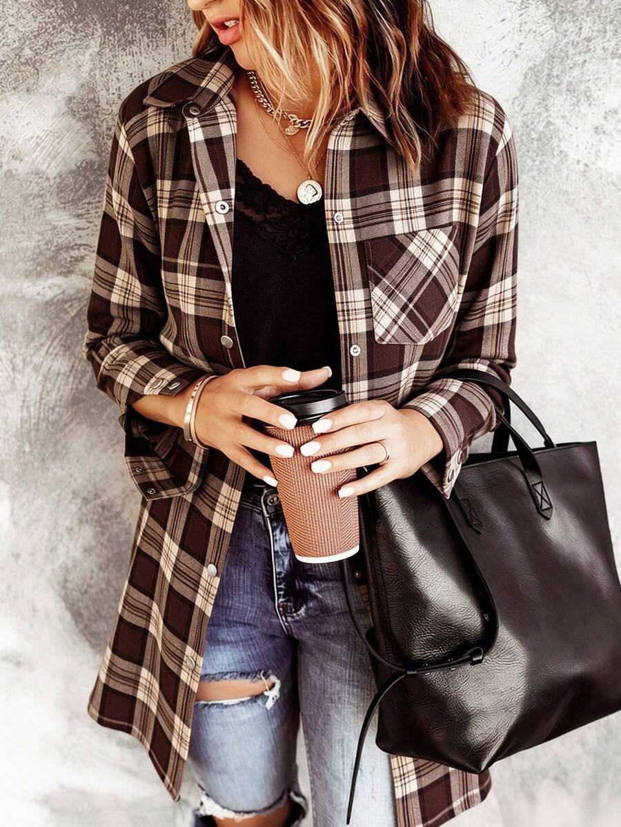 Sherwood Flannel Plaid Button Up Shirt Jacket with Pockets