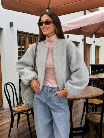 Lillehammer Wool Look Zip Up Cropped Bomber Jacket