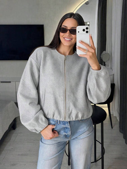 Lillehammer Wool Look Zip Up Cropped Bomber Jacket