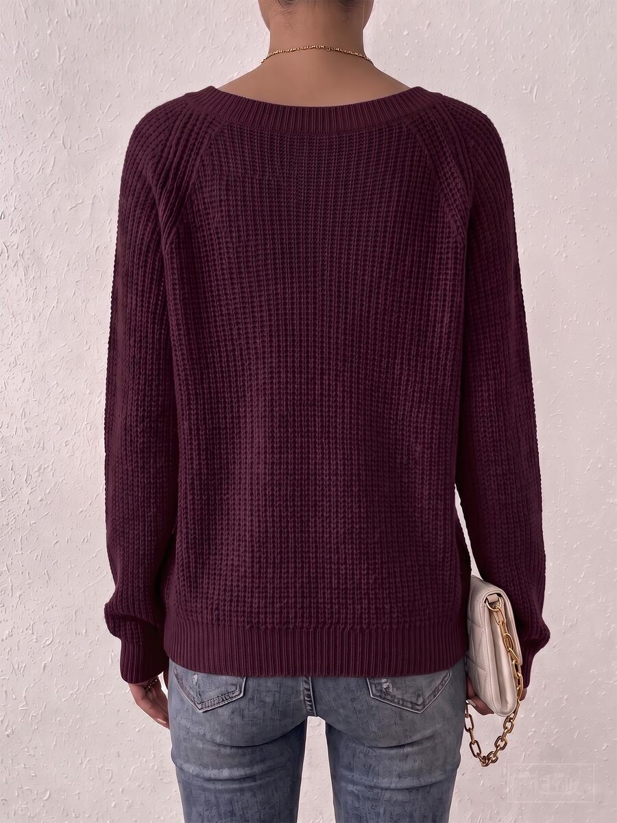 Aarhus V Neck Raglan Sleeve Ribbed Knit Sweater