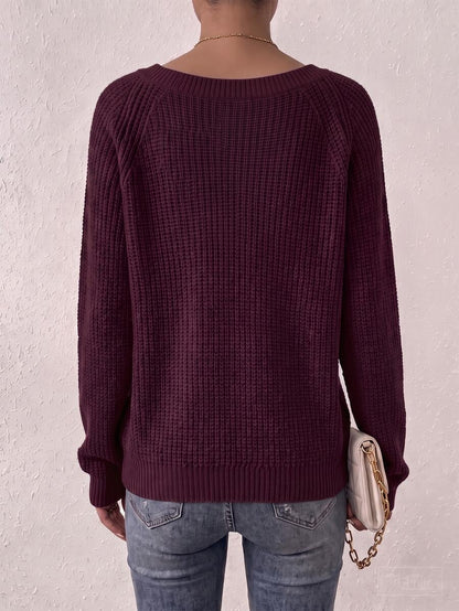 Aarhus V Neck Raglan Sleeve Ribbed Knit Sweater