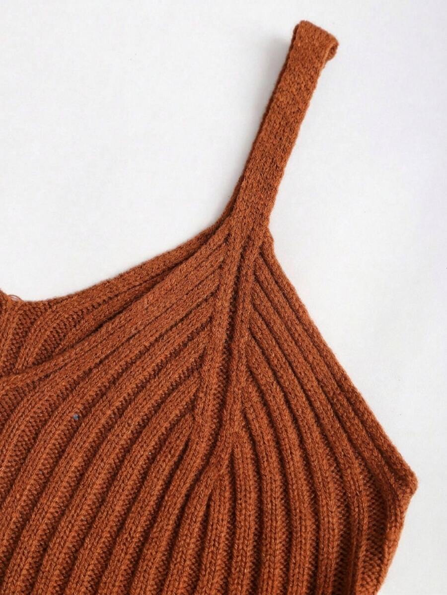 Women's Cable Knit Cropped Sweater and Slip Dress Set, Two Piece Knit Outfit for Fall - Camel