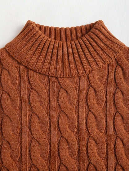 Women's Cable Knit Cropped Sweater and Slip Dress Set, Two Piece Knit Outfit for Fall - Coffee Brown