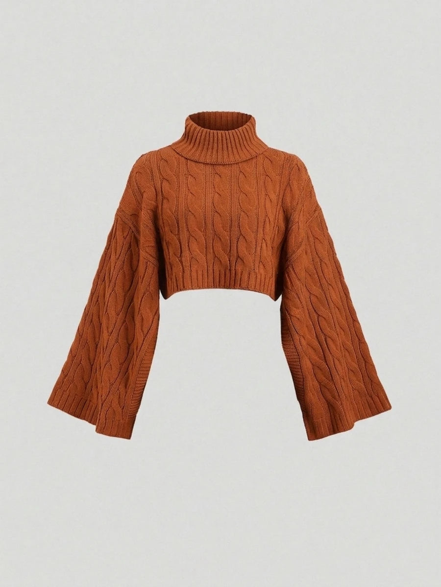 Women's Cable Knit Cropped Sweater and Slip Dress Set, Two Piece Knit Outfit for Fall - Apricot