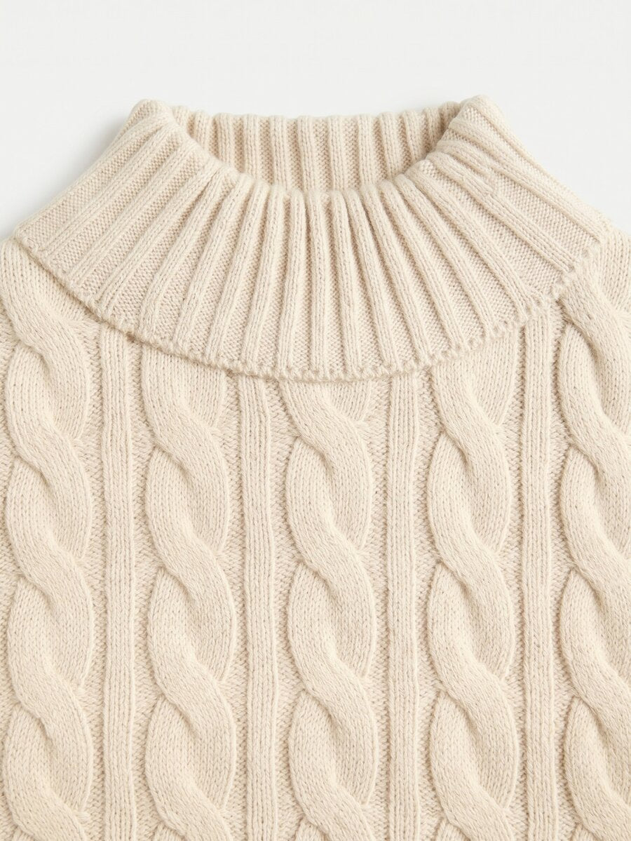Women's Cable Knit Cropped Sweater and Slip Dress Set, Two Piece Knit Outfit for Fall - Coffee Brown