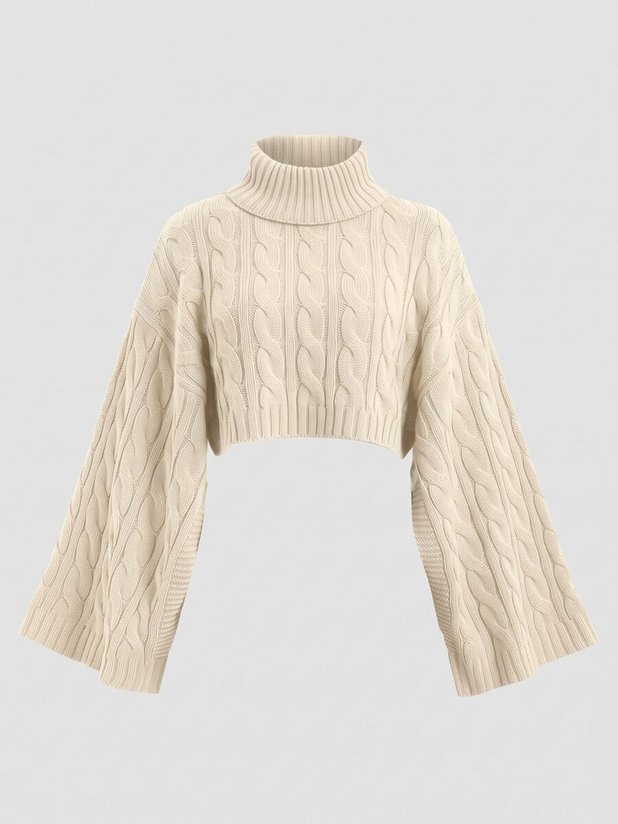 Women's Cable Knit Cropped Sweater and Slip Dress Set, Two Piece Knit Outfit for Fall - Apricot