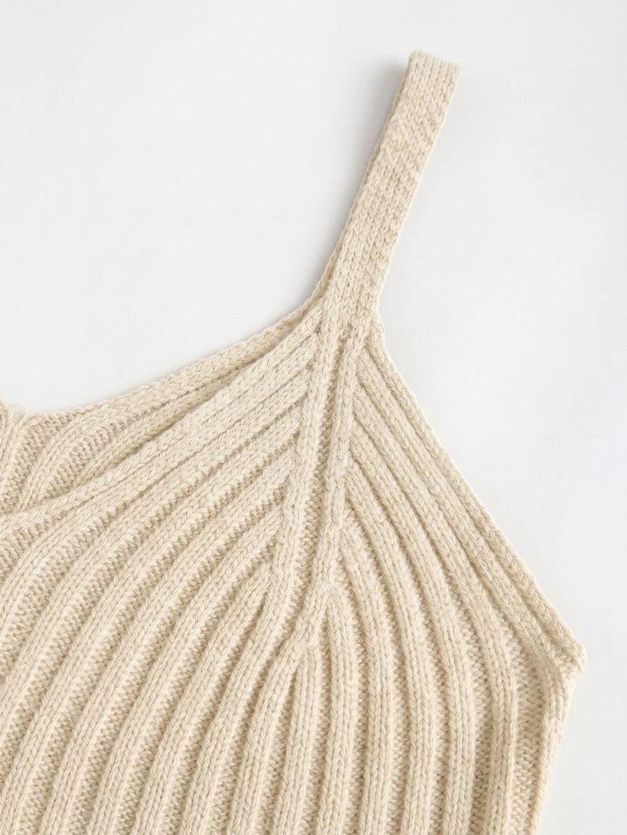 Women's Cable Knit Cropped Sweater and Slip Dress Set, Two Piece Knit Outfit for Fall - Camel