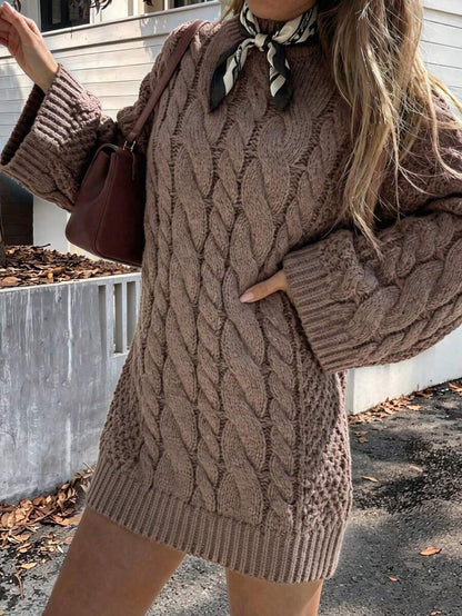 Ondine Oversized Cable Knit Sweater with Wide Bell Sleeves - Taupe