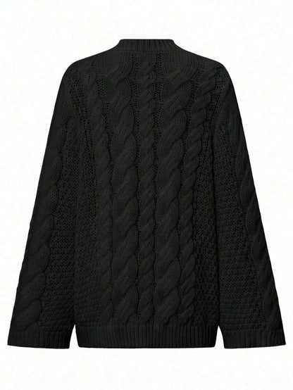 Ondine Oversized Cable Knit Sweater with Wide Bell Sleeves - Black