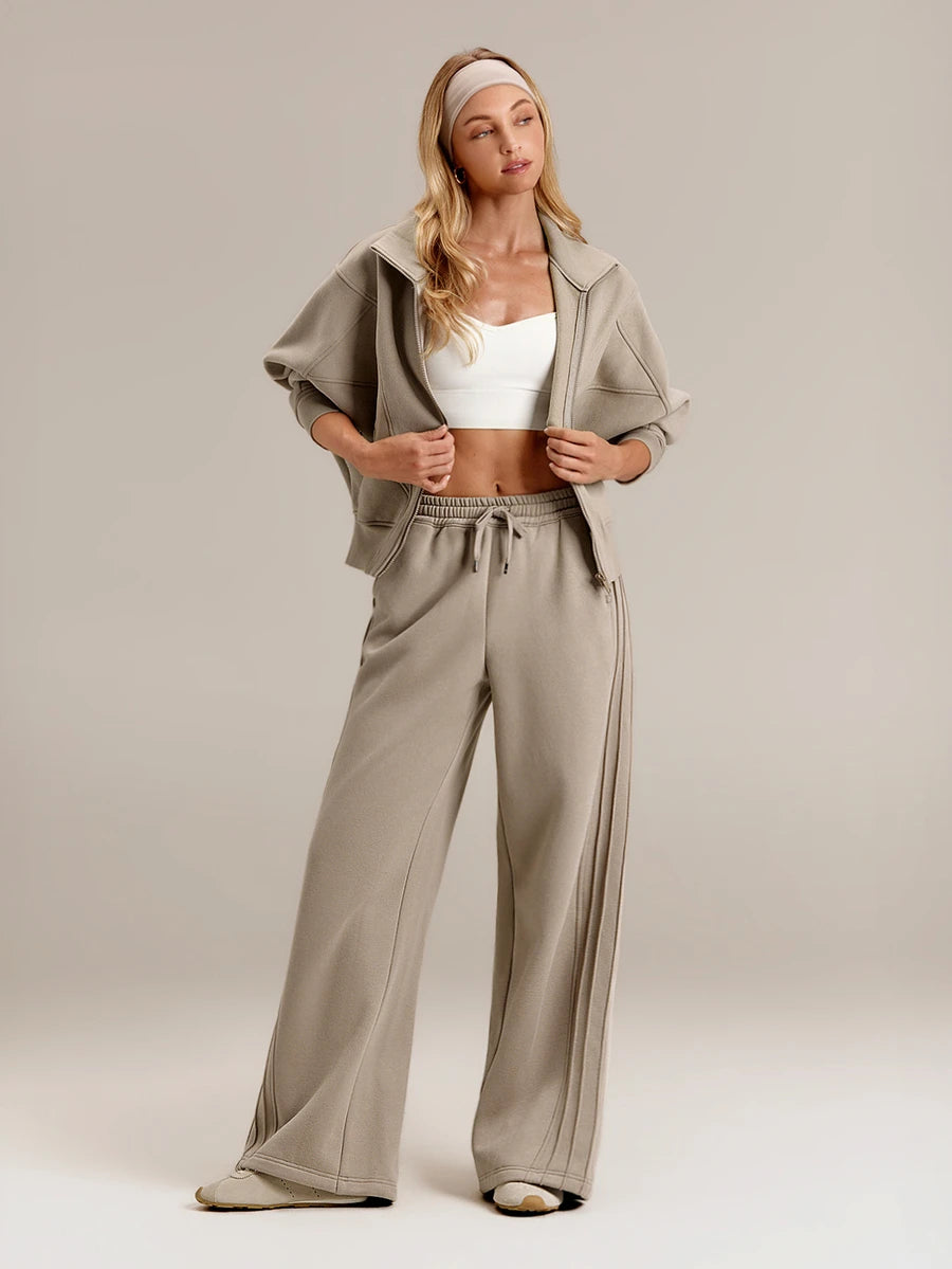 Hortense Oversized Zip Up Fleece Jacket with High Neck - Taupe