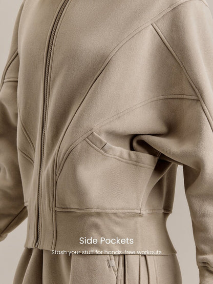 Hortense Oversized Zip Up Fleece Jacket with High Neck - Taupe