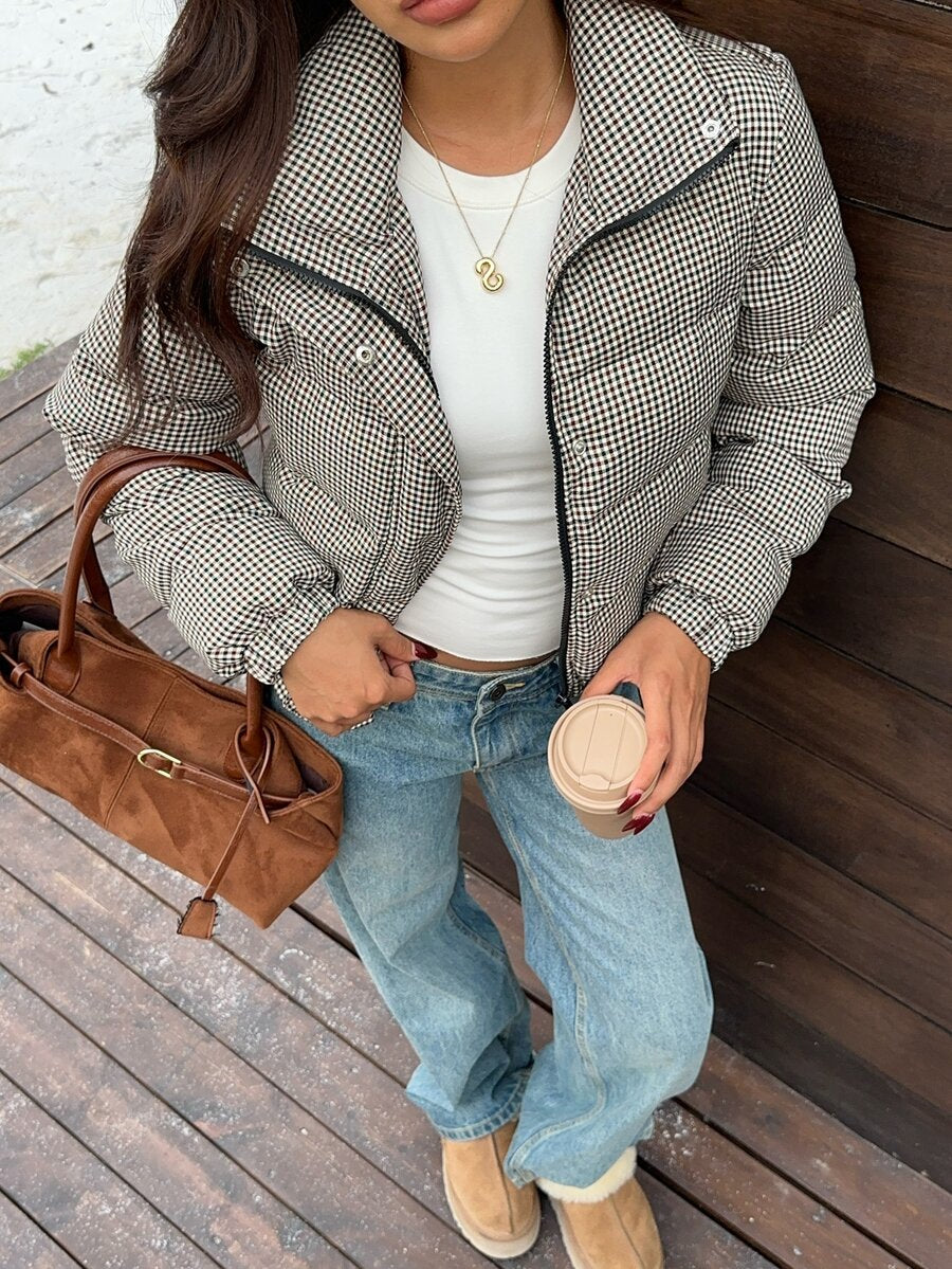 Glasgow Cropped Quilted Puffer Jacket with Funnel Neck