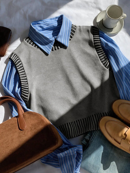 Women's Cropped Cable Knit Sweater Vest, Sleeveless Layering Top for Fall - Coffee Brown