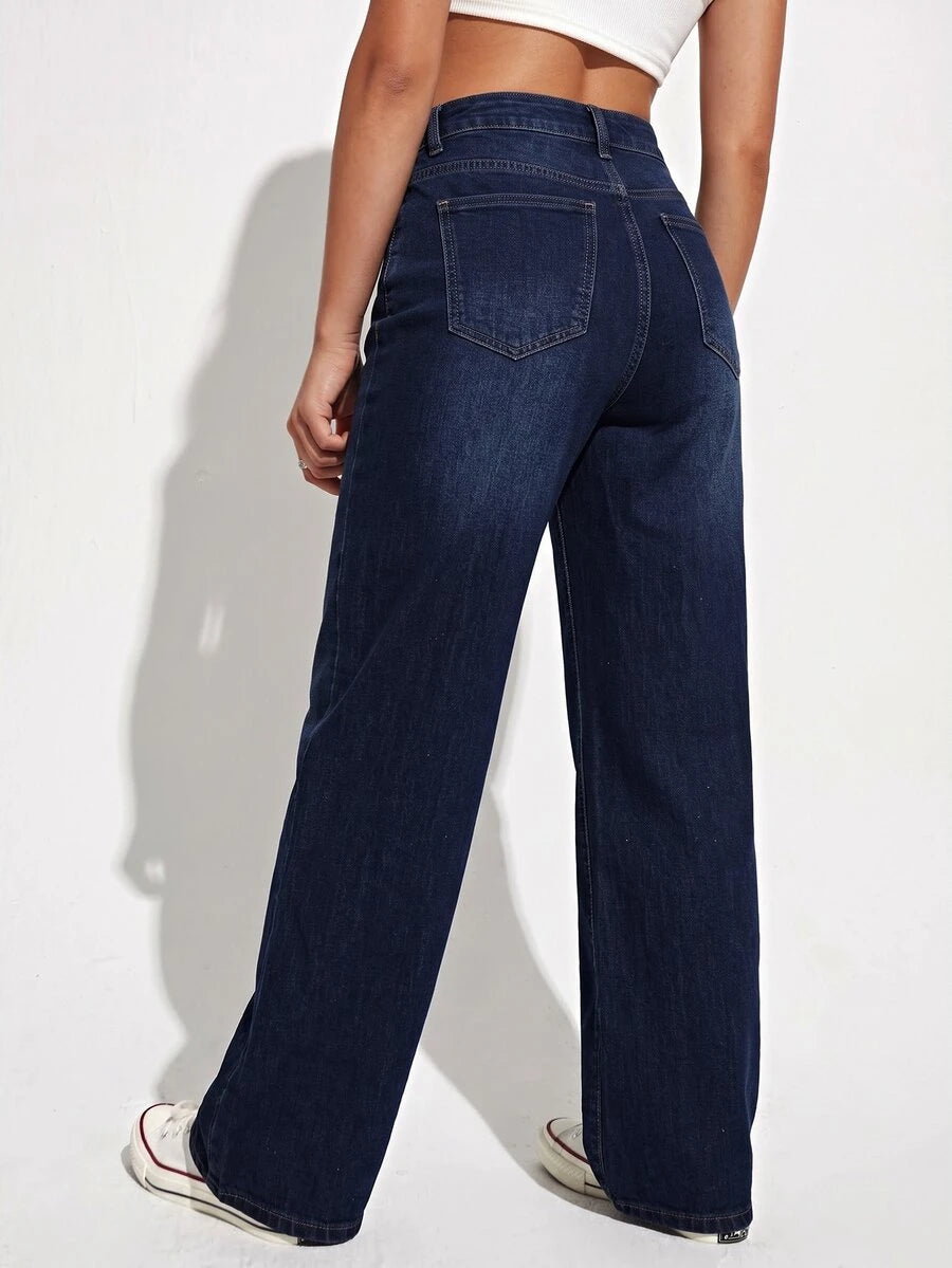 Utrecht High Waist Straight Leg Jeans with Slant Pockets