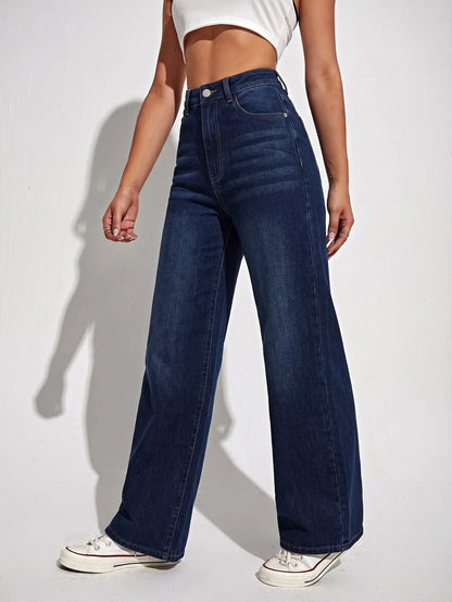 Utrecht High Waist Straight Leg Jeans with Slant Pockets