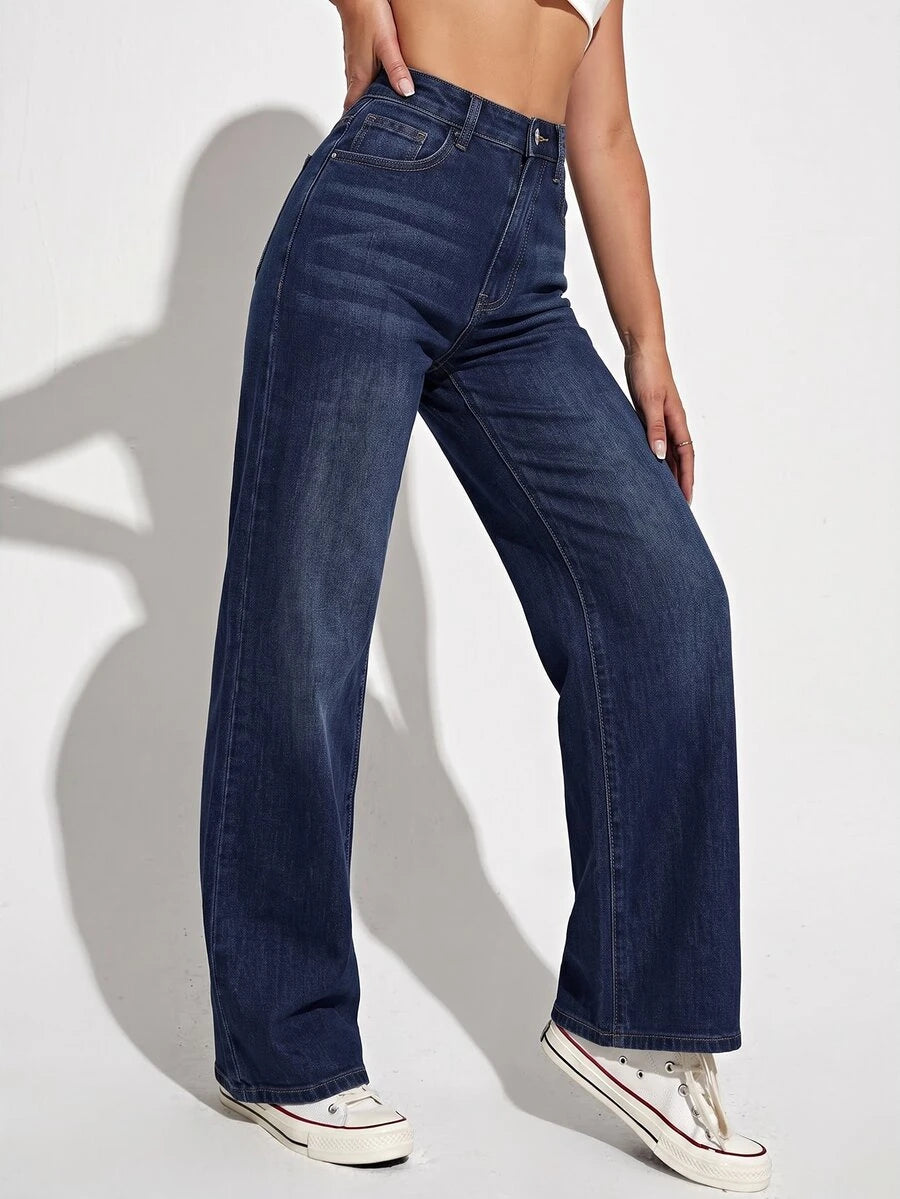 Utrecht High Waist Straight Leg Jeans with Slant Pockets